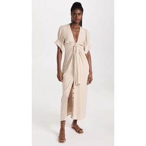 Free People Vintage Summer Midi Dress Stone Cold Beige Size XS Linen Bohemian